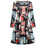 1950s White Christmas Print Long Sleeve Vintage Dress
