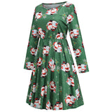 1950s White Christmas Print Long Sleeve Vintage Dress