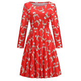 1950s White Christmas Print Long Sleeve Vintage Dress