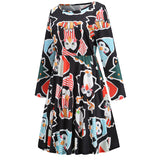 1950s White Christmas Print Long Sleeve Vintage Dress