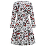 1950s White Christmas Print Long Sleeve Vintage Dress