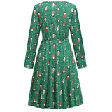 1950s White Christmas Print Long Sleeve Vintage Dress