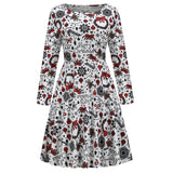 1950s White Christmas Print Long Sleeve Vintage Dress