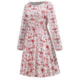1950s White Christmas Print Long Sleeve Vintage Dress