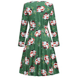 1950s White Christmas Print Long Sleeve Vintage Dress