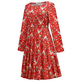 1950s White Christmas Print Long Sleeve Vintage Dress