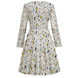 1950s White Christmas Print Long Sleeve Vintage Dress