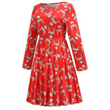 1950s White Christmas Print Long Sleeve Vintage Dress