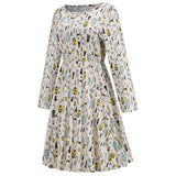 1950s White Christmas Print Long Sleeve Vintage Dress