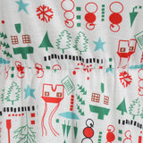 1950s White Christmas Print Long Sleeve Vintage Dress
