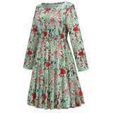 1950s White Christmas Print Long Sleeve Vintage Dress