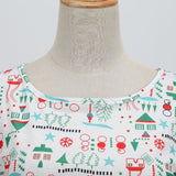 1950s White Christmas Print Long Sleeve Vintage Dress