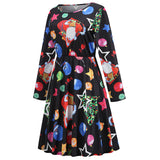 1950s White Christmas Print Long Sleeve Vintage Dress