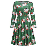 1950s White Christmas Print Long Sleeve Vintage Dress