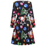 1950s White Christmas Print Long Sleeve Vintage Dress