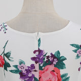 1950S White Floral Print V-Neck Sleeveless Vintage Dress