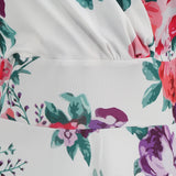 1950S White Floral Print V-Neck Sleeveless Vintage Dress
