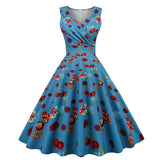 1950S White Floral Print V-Neck Sleeveless Vintage Dress