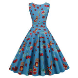 1950S White Floral Print V-Neck Sleeveless Vintage Dress