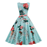 1950S White Floral Print V-Neck Sleeveless Vintage Dress