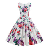 1950S White Floral Print V-Neck Sleeveless Vintage Dress