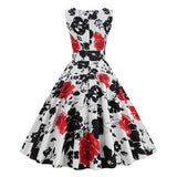 1950S White Floral Print V-Neck Sleeveless Vintage Dress