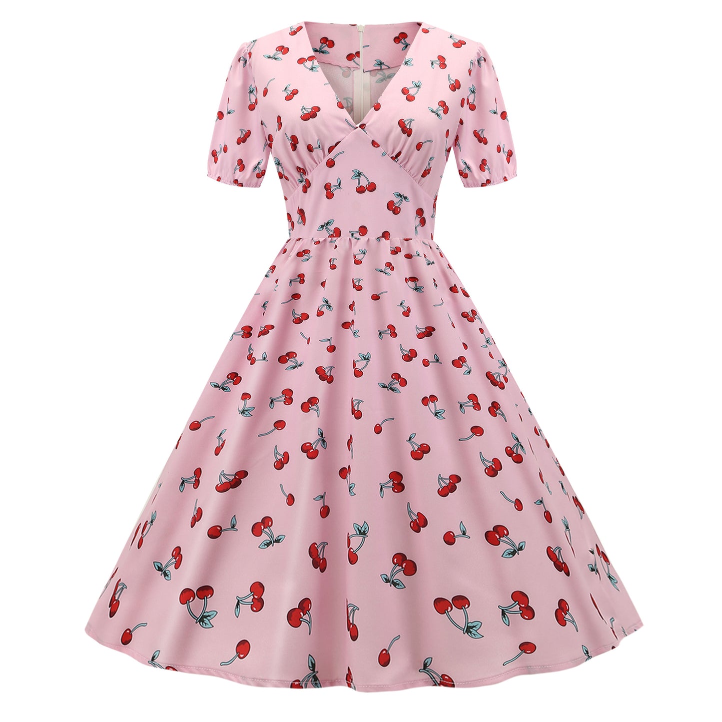 1950s White Musical Instrument Print Short Sleeve Vintage Dress