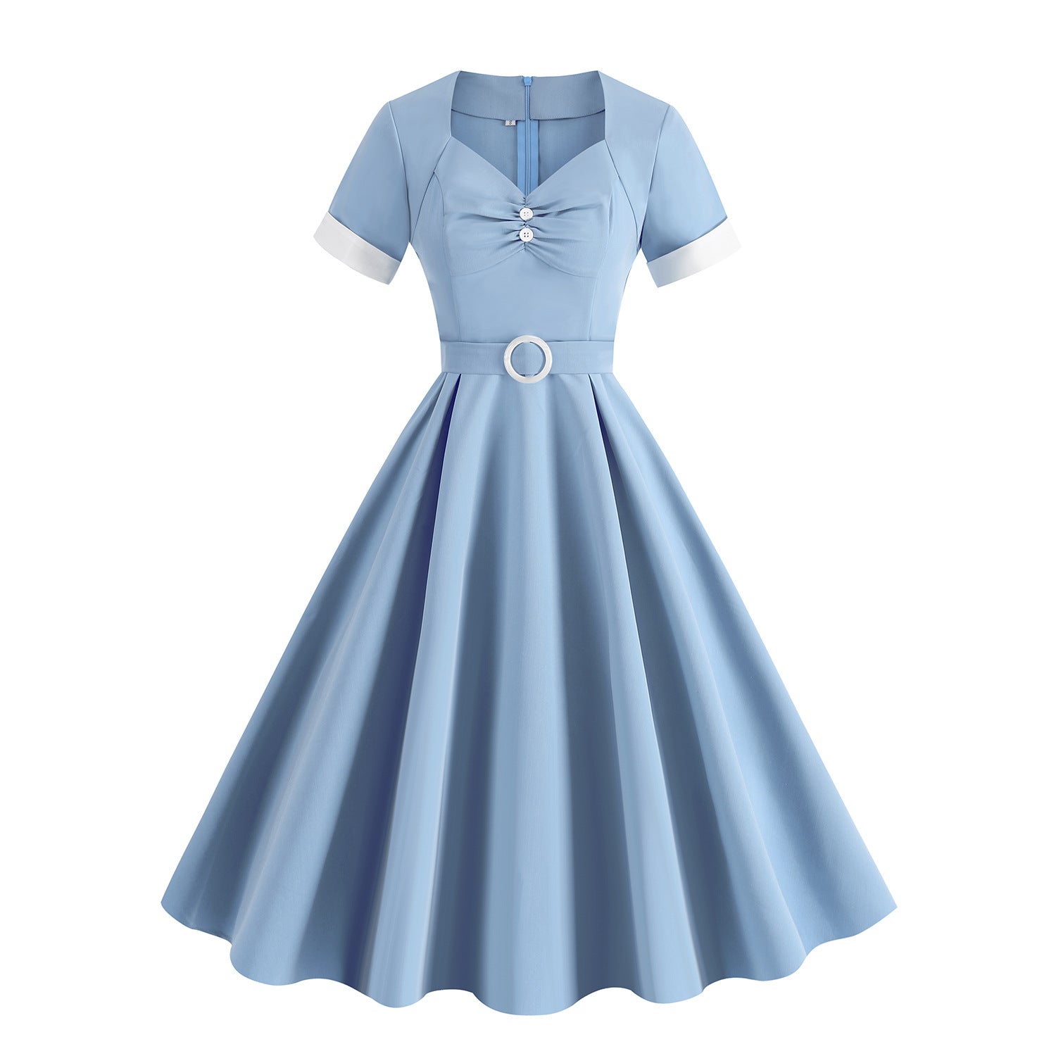 1950S Yellow Bowknot Belted Short Sleeve Vintage Dress