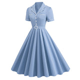 1950S Yellow Retro Belted Short Sleeve Vintage Dress
