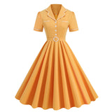 1950S Yellow Retro Belted Short Sleeve Vintage Dress