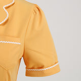 1950S Yellow Retro Belted Short Sleeve Vintage Dress