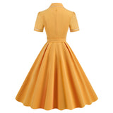 1950S Yellow Retro Belted Short Sleeve Vintage Dress