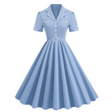 1950S Yellow Retro Belted Short Sleeve Vintage Dress