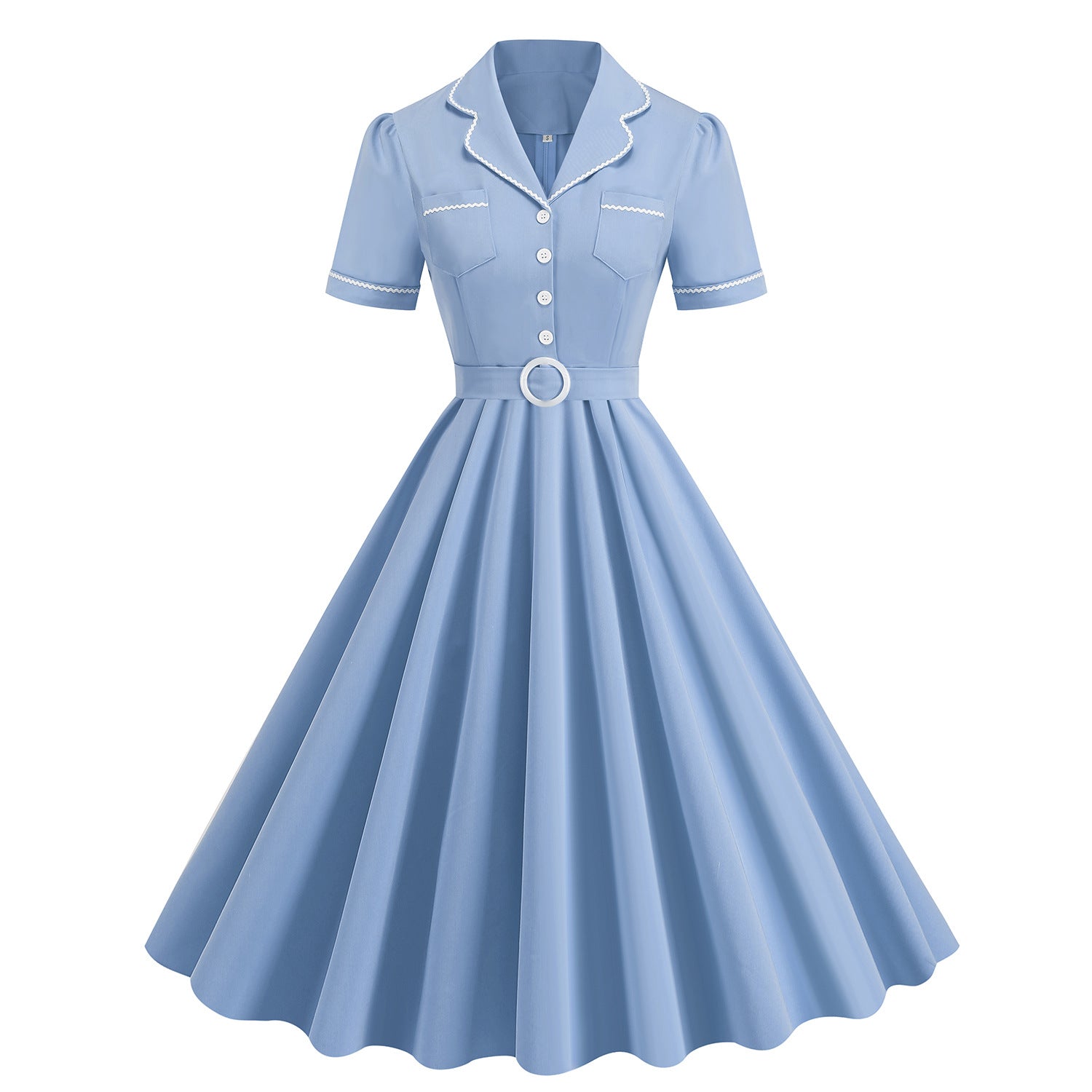1950S Yellow Retro Belted Short Sleeve Vintage Dress