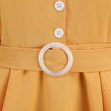 1950S Yellow Retro Belted Short Sleeve Vintage Dress