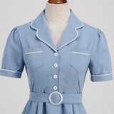 1950S Yellow Retro Belted Short Sleeve Vintage Dress