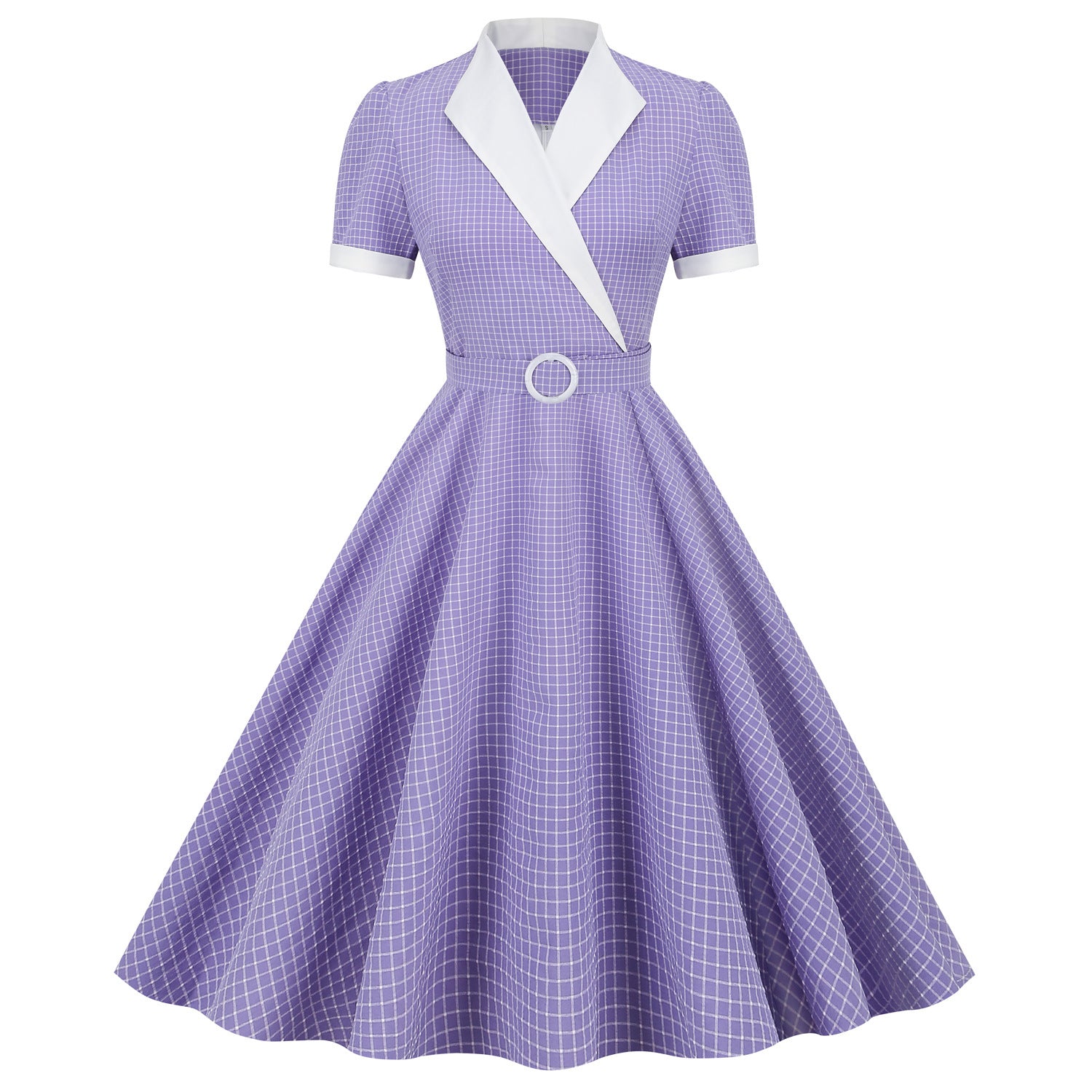1950S Yellow Retro Patchwork Belted Short Sleeve Vintage Dress
