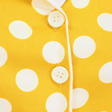 1950S Yellow Retro Polka Dot Belted Short Sleeve Vintage Dress
