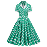 1950S Yellow Retro Polka Dot Belted Short Sleeve Vintage Dress