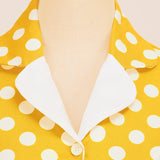 1950S Yellow Retro Polka Dot Belted Short Sleeve Vintage Dress