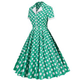 1950S Yellow Retro Polka Dot Belted Short Sleeve Vintage Dress