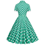 1950S Yellow Retro Polka Dot Belted Short Sleeve Vintage Dress