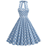 1950S Yellow Retro Polka Dot Halter Belted Vintage Dress