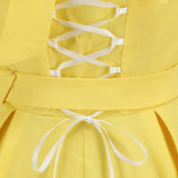 1950S Yellow Retro Polka Dot Halter Belted Vintage Dress