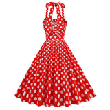 1950S Yellow Retro Polka Dot Halter Belted Vintage Dress