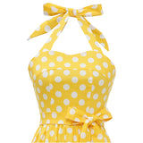 1950S Yellow Retro Polka Dot Halter Neck Belted Vintage Dress