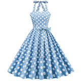 1950S Yellow Retro Polka Dot Halter Neck Belted Vintage Dress