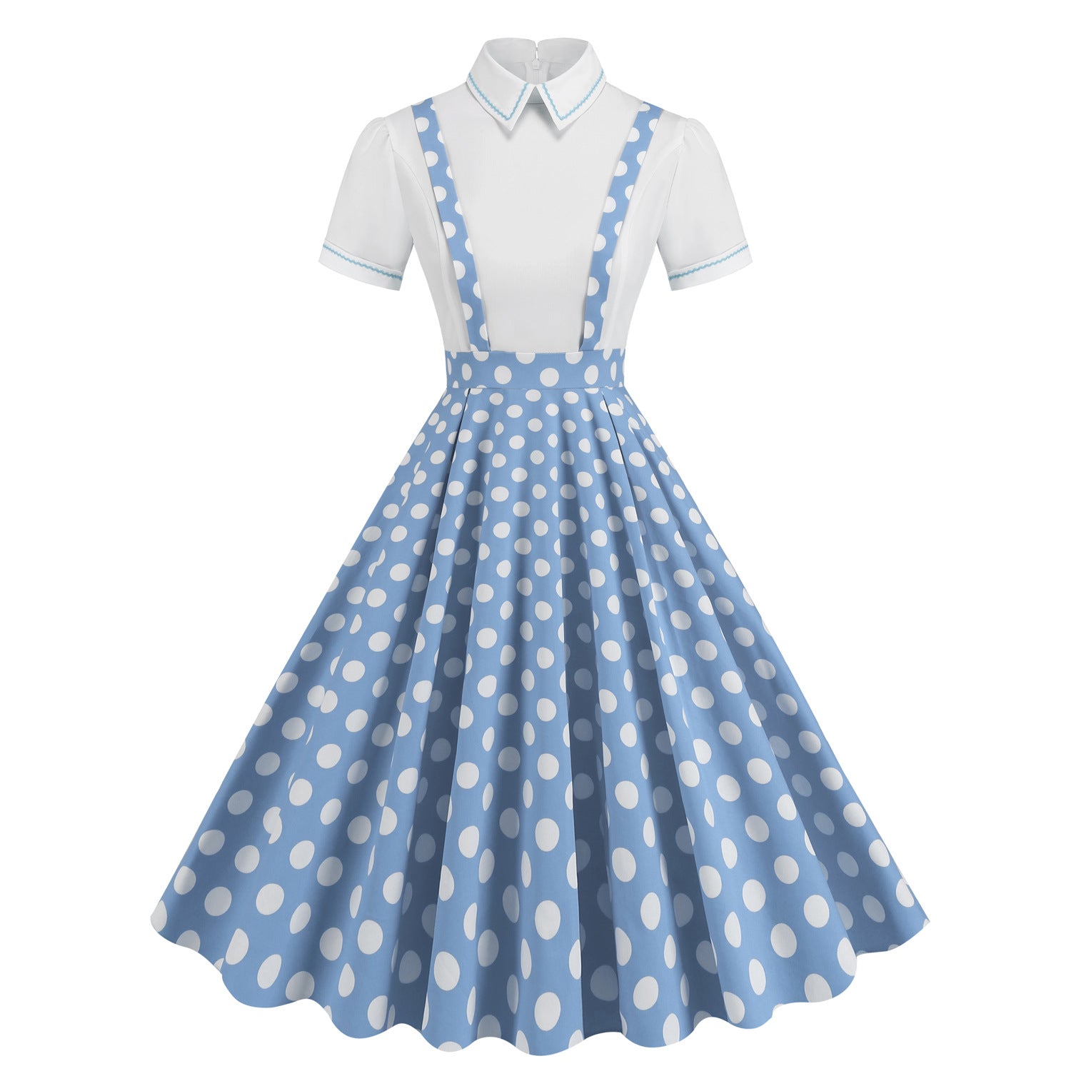 1950S Yellow Retro Polka Dot Patchwork Belted Short Sleeve Vintage Dress