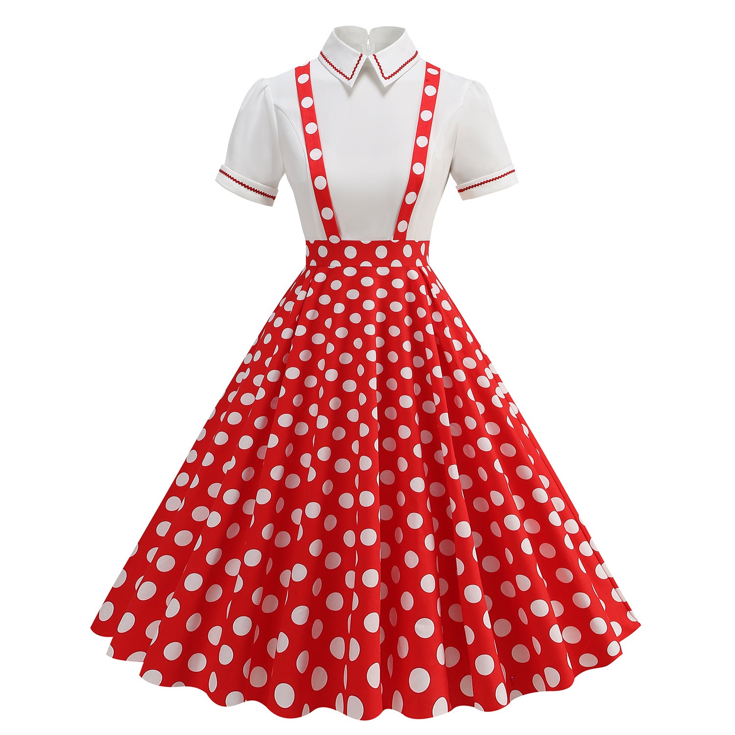 1950S Yellow Retro Polka Dot Patchwork Belted Short Sleeve Vintage Dress
