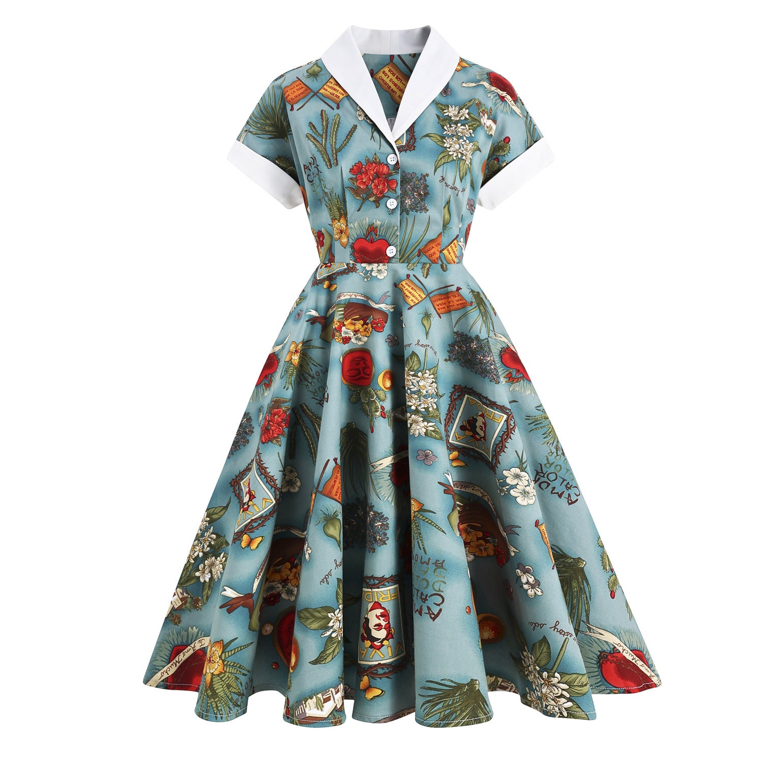 1950S Yellow Retro Polka Dot Patchwork Belted Short Sleeve Vintage Dress